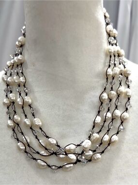 Hand Crafted Multi-Strand Pearl Necklace